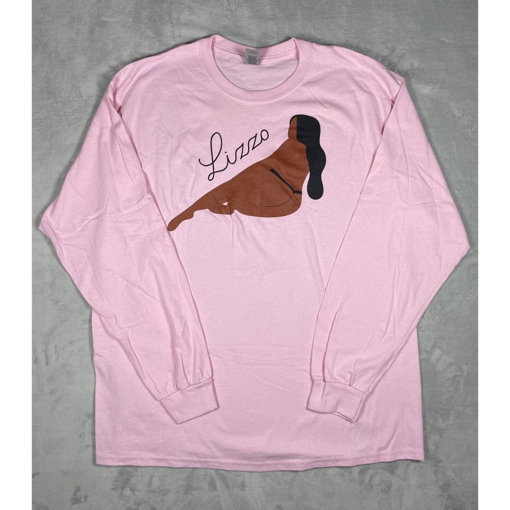 Lizzo Graphic T Shirt Men XL Pink Long Sleeve Pop Rap Singer Concert Casual Tee